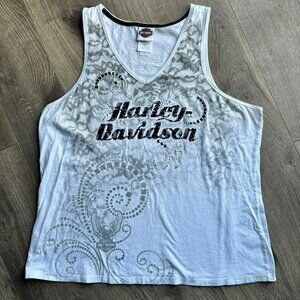 Harley-Davidson 1X White Tank Top Shirt Rhinestone Studded Womens Motorcycle NC